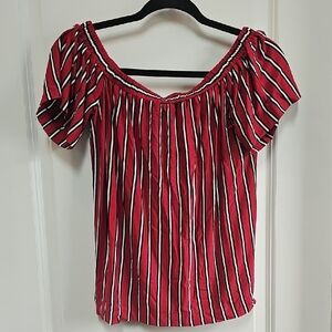 LOFT Red and White Bell Sleeve Relaxed Blouse